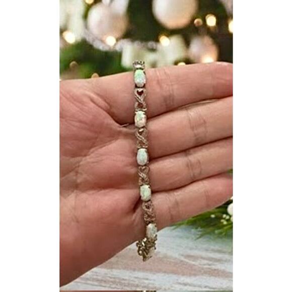 Ethiopian Opal Infinity Heart Link Bracelet – 925 Sterling Silver, 7” - Picture 2 of 4
